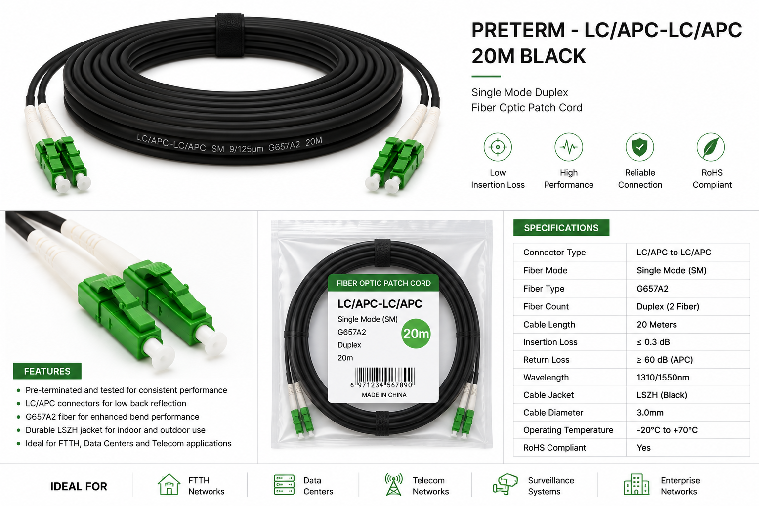 Switchcom Preterm - LCUPC-SCUPC 30m Black